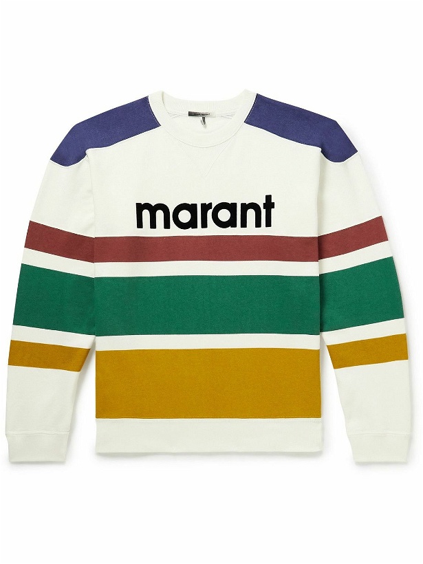 Photo: Isabel Marant - Meyoan Logo-Flocked Striped Cotton-Blend Jersey Sweatshirt - White