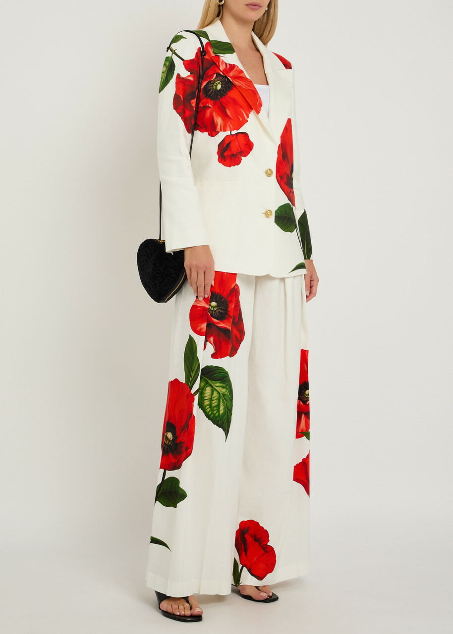Alice + Olivia Elna Floral-print Linen-blend Blazer White And Red