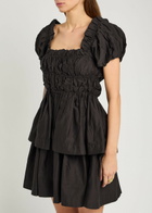 Damson Madder Lyza Ruffled Cotton Mini Dress Black