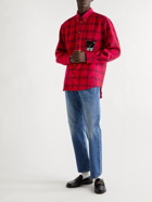 Gucci - Oversized Button-Down Collar Appliquéd Checked Wool-Blend Flannel Shirt - Red