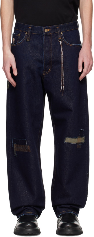 Photo: MASTERMIND WORLD Navy Patchwork Wide Straight Fit Jeans