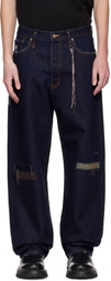 MASTERMIND WORLD Navy Patchwork Wide Straight Fit Jeans