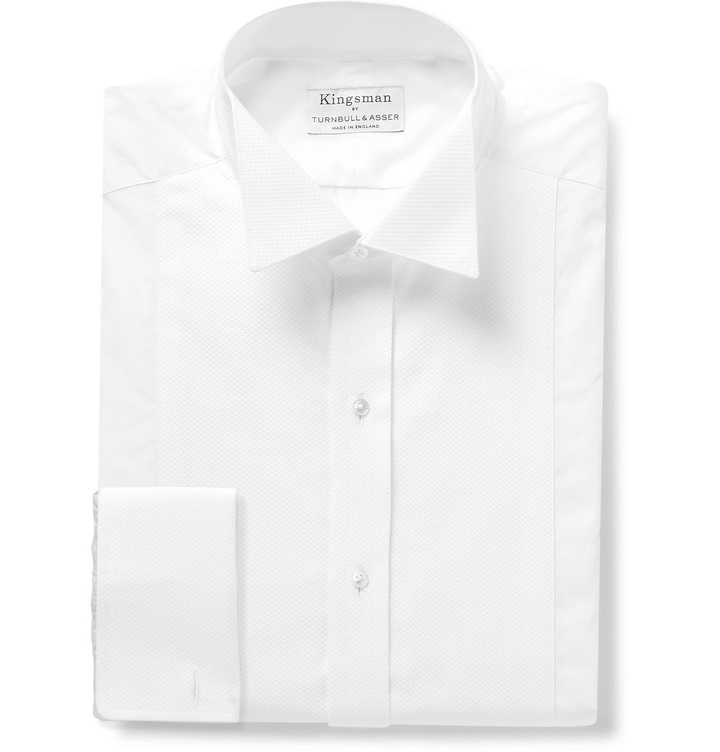 Photo: Kingsman - Turnbull & Asser Wing-Collar Piqué-Panelled Cotton Shirt - White