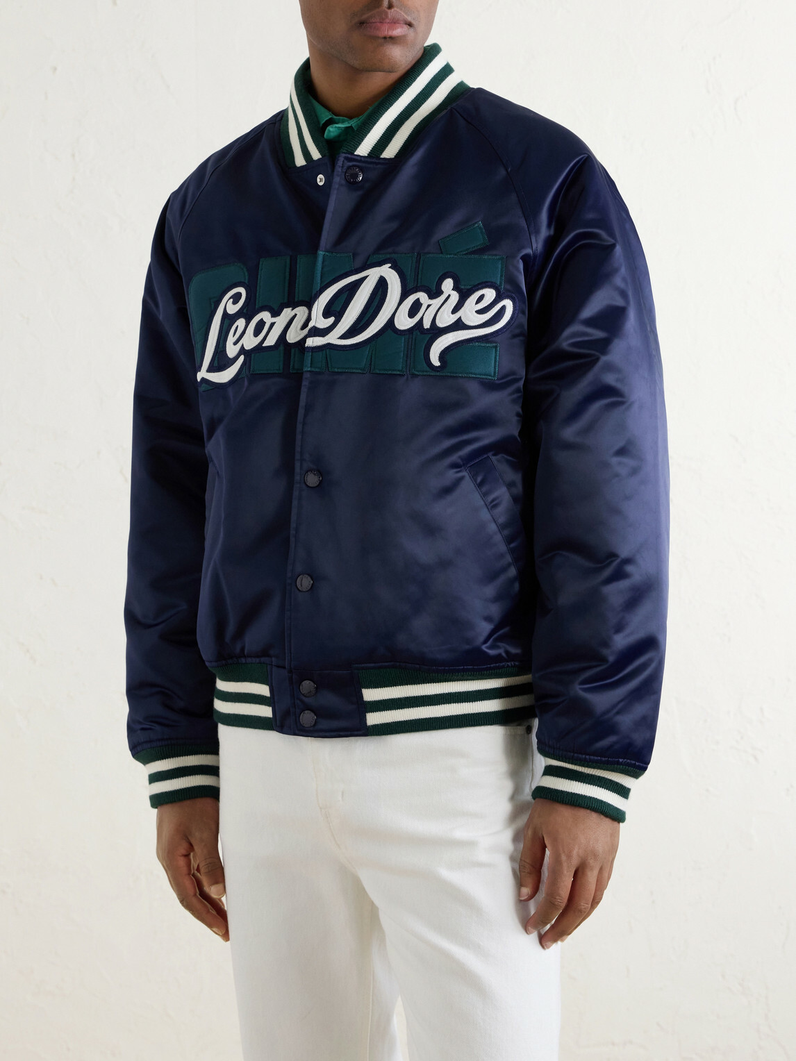 Aimé Leon Dore - Logo-Embroidered Satin Varsity Jacket - Blue