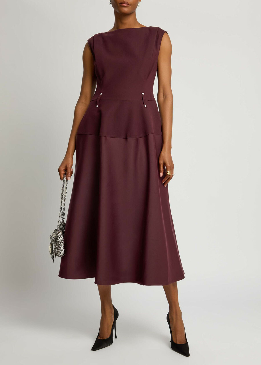 Stine Goya Panelled Crepe and Twill Midi Dress Aubergine