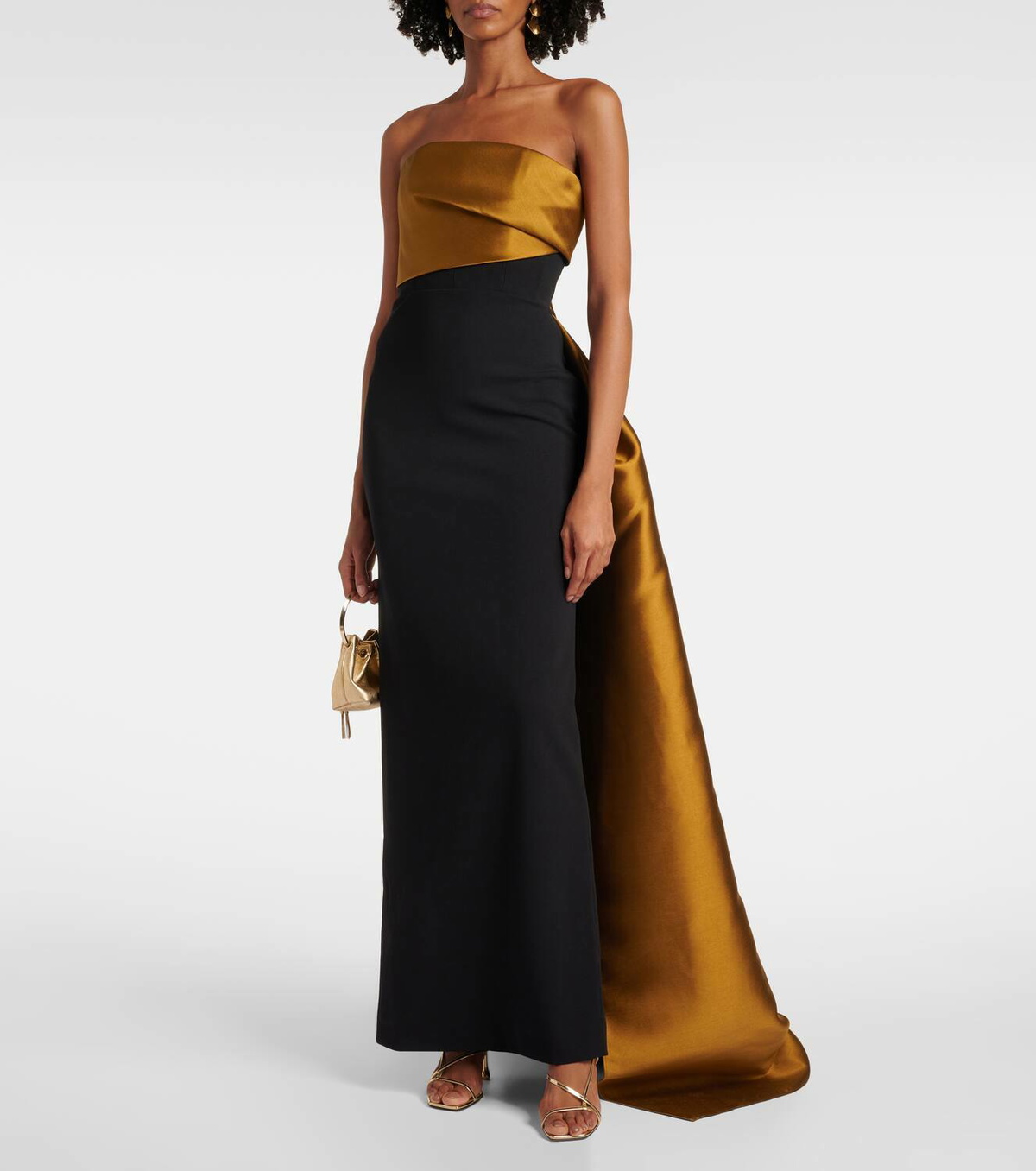 knee length dresses for ladies The Kinsley Maxi Dress in Gold and Black – Solace London main image 1