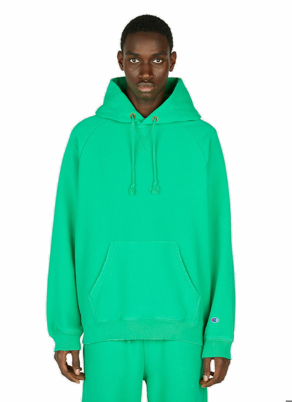 Photo: Champion - Logo Embroidered Hooded Sweatshirt in Green