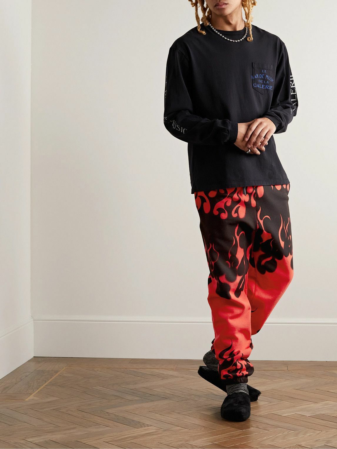 Gallery Dept. - Flared Paint-Splattered Logo-Print Cotton-Jersey Sweatpants  - Orange