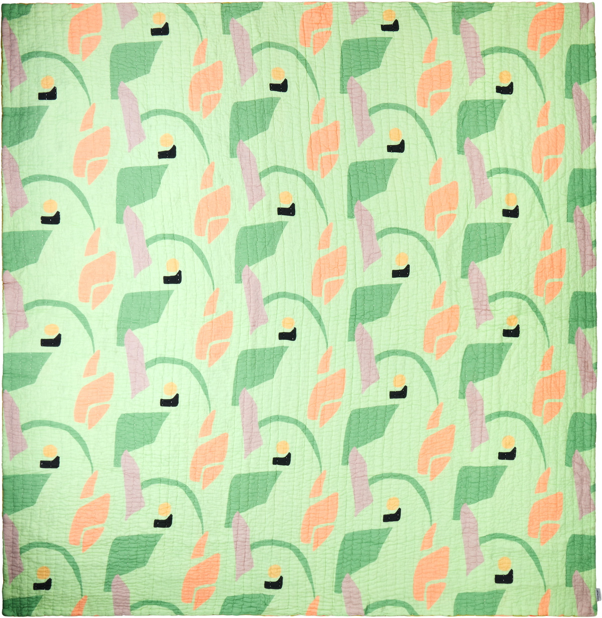 Cold Picnic Green & Khaki Aviary Early Spring Late Summer King Quilt
