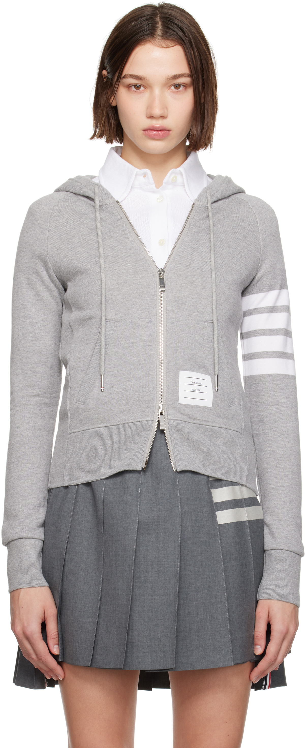 Thom Browne Gray Classic Loopback Full Zip Hoodie