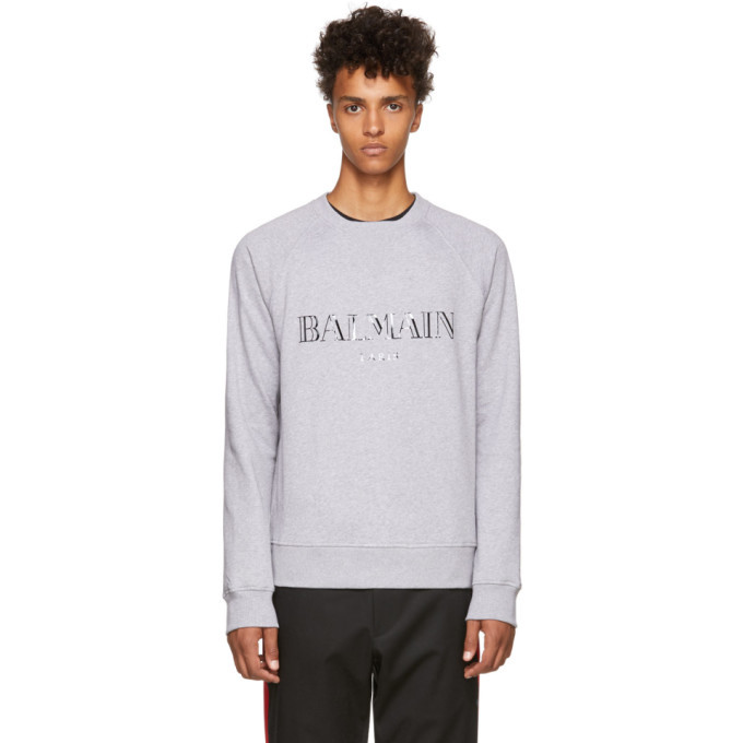 Photo: Balmain Grey Glossy Logo Sweatshirt