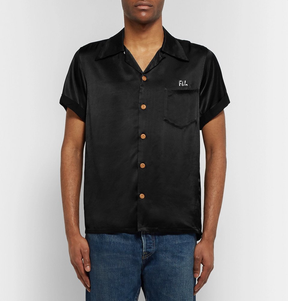 visvim - Irving Camp-Collar Embroidered Satin Shirt - Men - Black