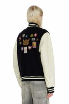 Diesel Wool and leather bomber jacket with patches - Leather jackets Mens in Multicolor