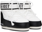 Moon Boot White & Black 'MB' Icon Low Nylon Boots