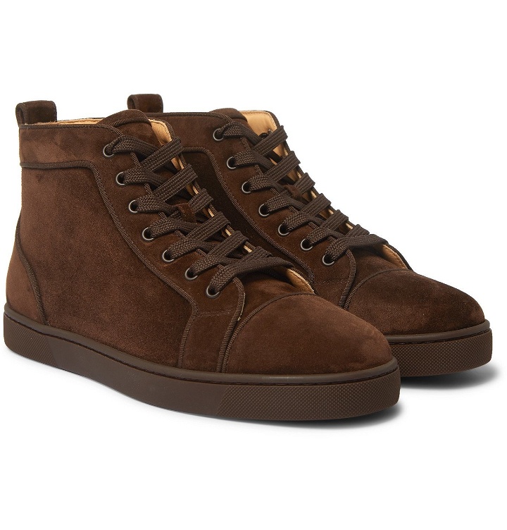 Photo: CHRISTIAN LOUBOUTIN - Louis Suede High-Top Sneakers - Brown