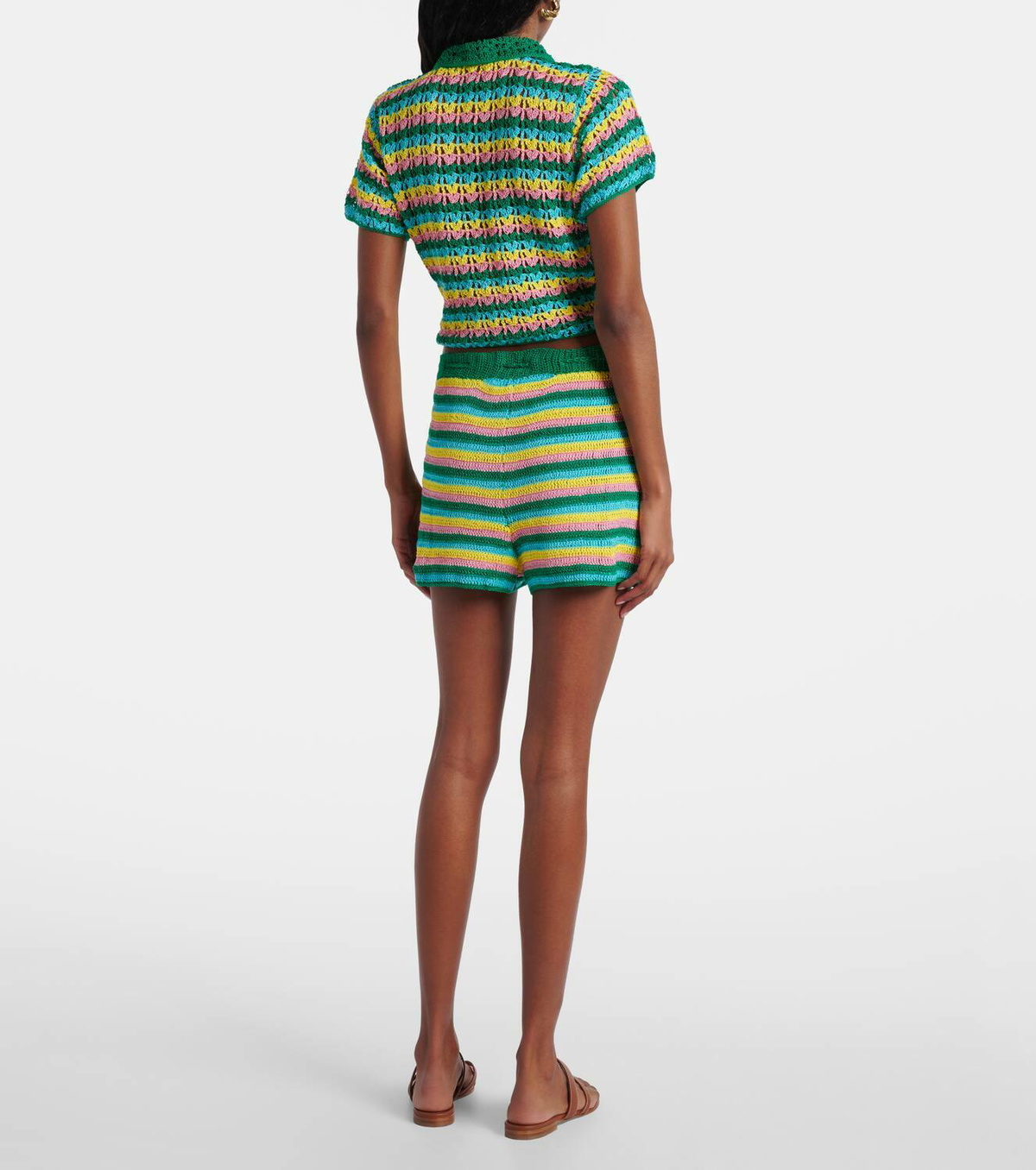 Anna Kosturova Striped crochet cotton shorts