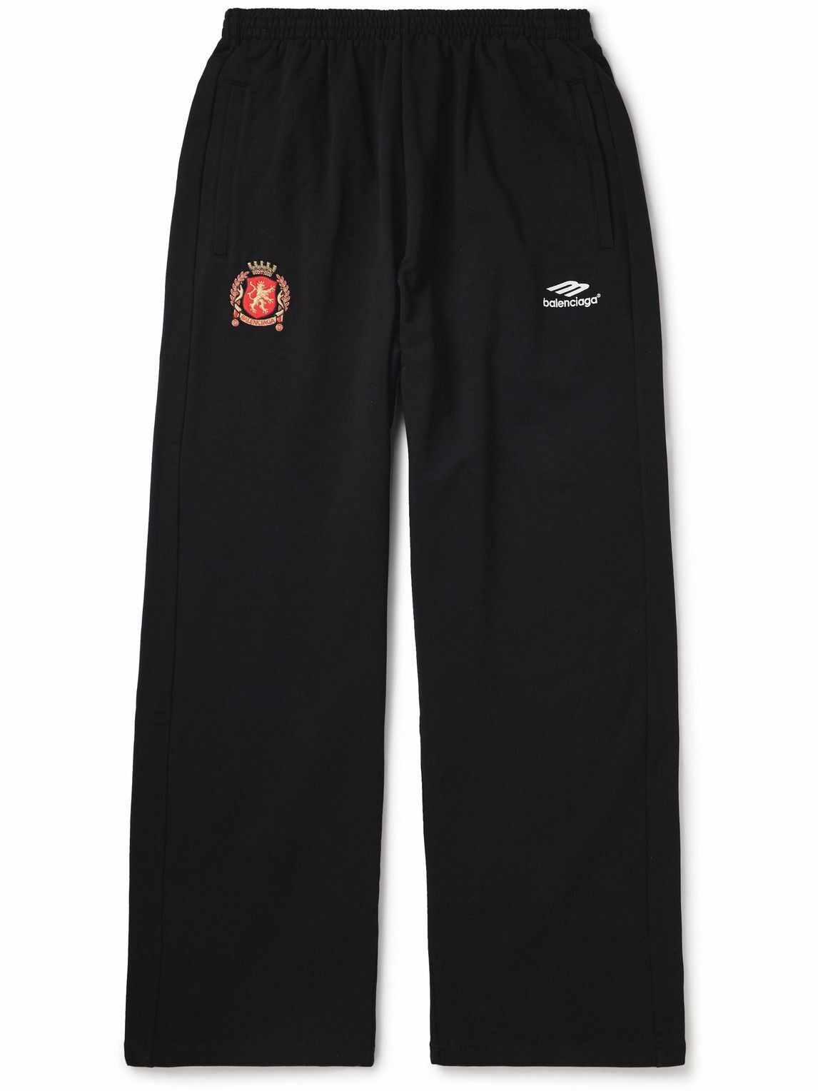 Photo: Balenciaga - Wide-Leg Logo-Embroidered Cotton-Jersey Sweatpants - Black