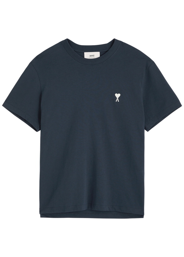 Photo: Ami Paris Logo-embroidered Cotton T-shirt Navy