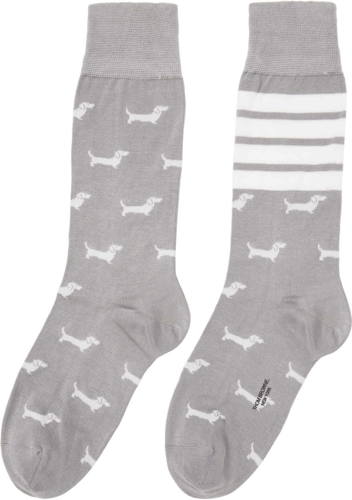 Thom Browne Gray Cotton 4-Bar Hector Mid Calf Socks