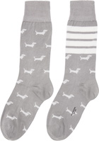 Thom Browne Gray Cotton 4-Bar Hector Mid Calf Socks
