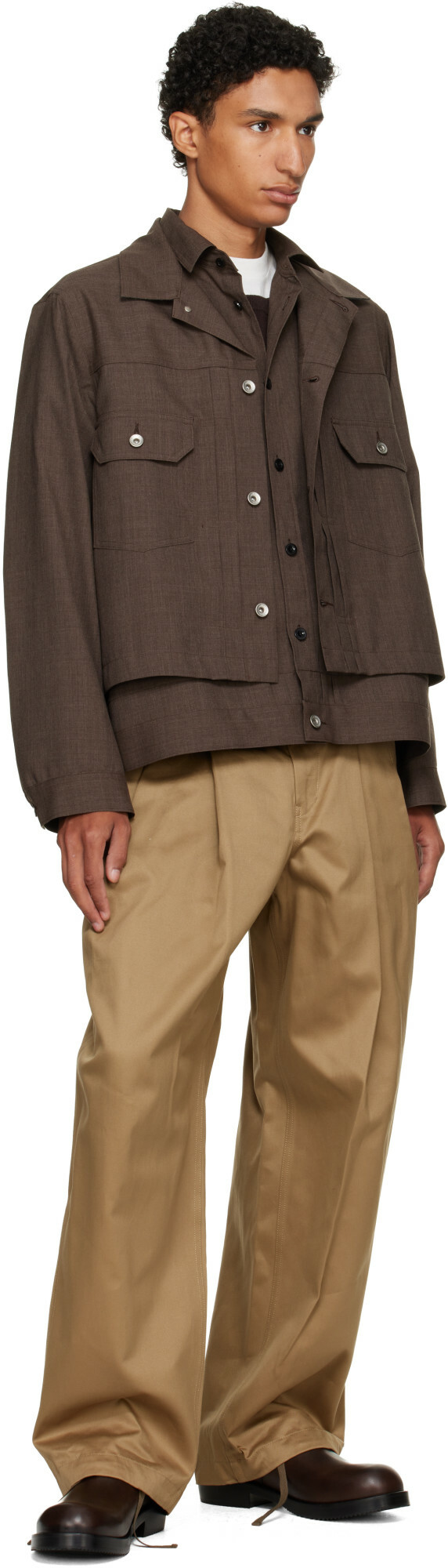 sacai Beige Cotton Chino Trousers