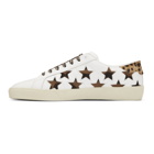 Saint Laurent White and Leopard Court Classic Star Sneakers