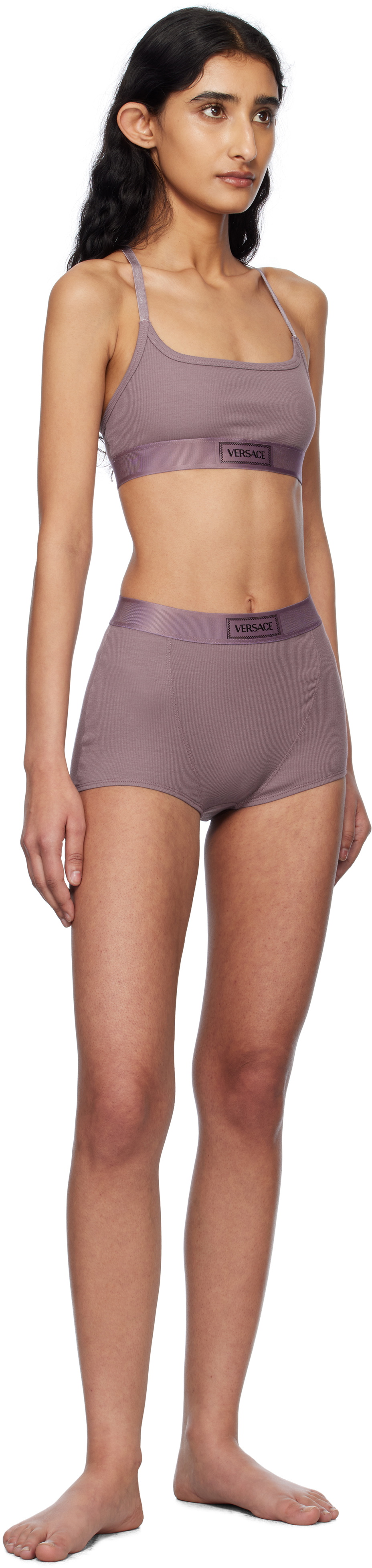 Versace Underwear Purple 90s Vintage Logo Ribbed Bra