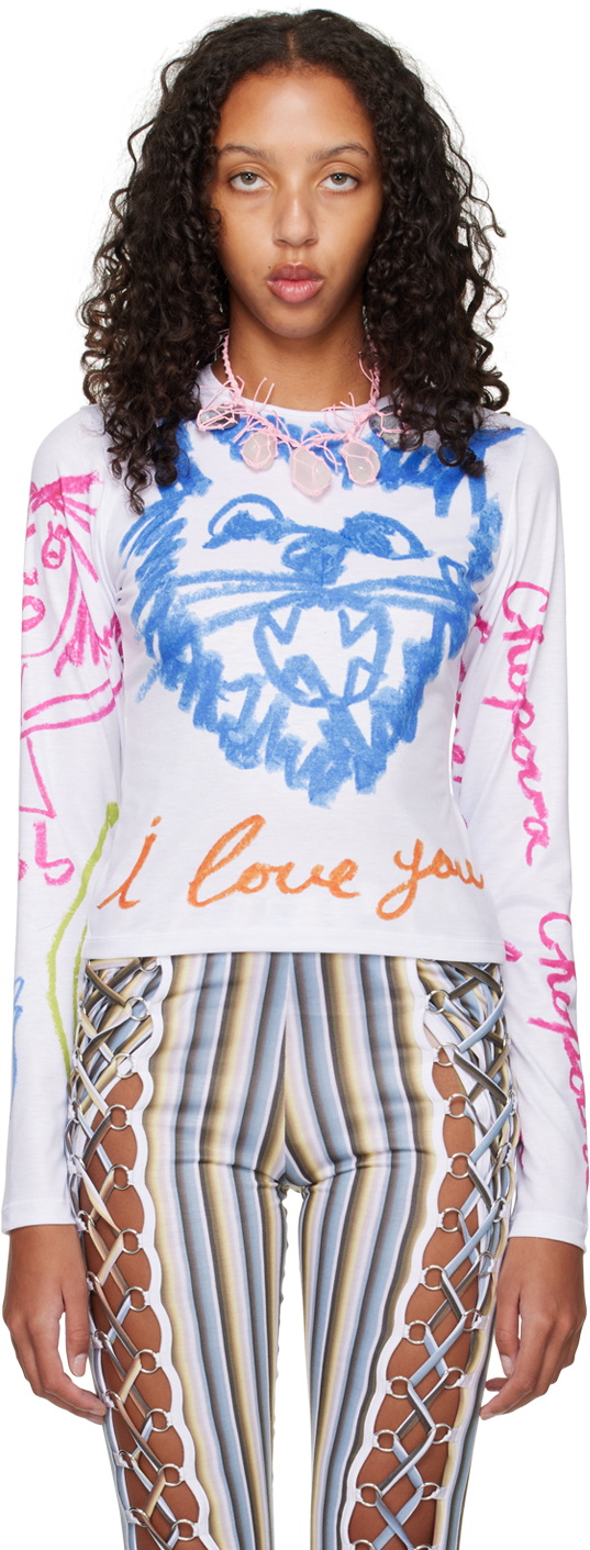 Chopova Lowena White 'I Love You' Long Sleeve T-Shirt Chopova Lowena