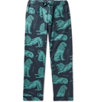 Desmond & Dempsey - Circe Piped Printed Cotton Pyjama Trousers - Blue