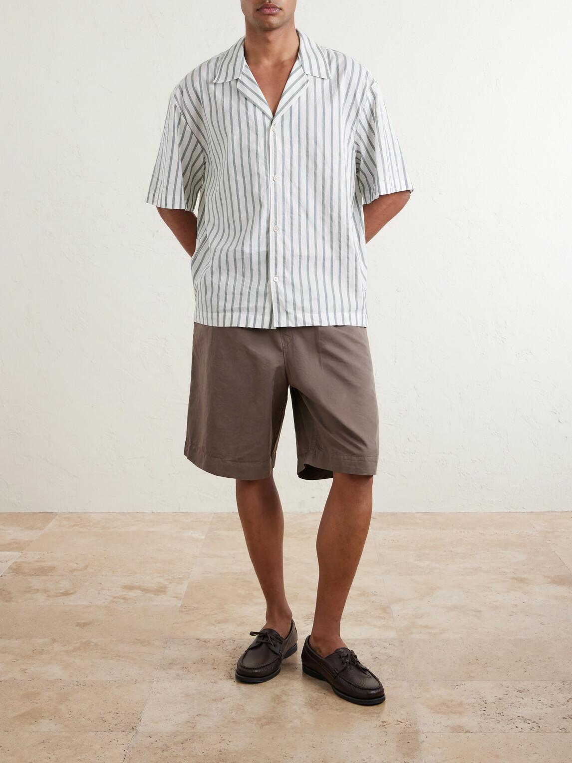 A Kind Of Guise - Samata Camp-Collar Striped Cotton, Silk and Linen-Blend Shirt - Green