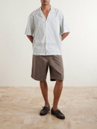A Kind Of Guise - Samata Camp-Collar Striped Cotton, Silk and Linen-Blend Shirt - Green
