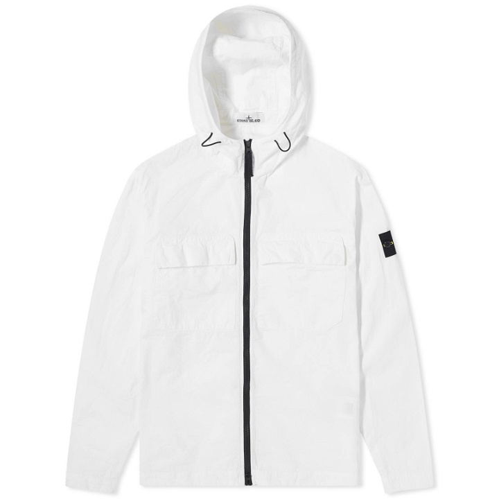 Photo: Stone Island Men's Brushed Cotton Canvas Hooded Overshirt in White