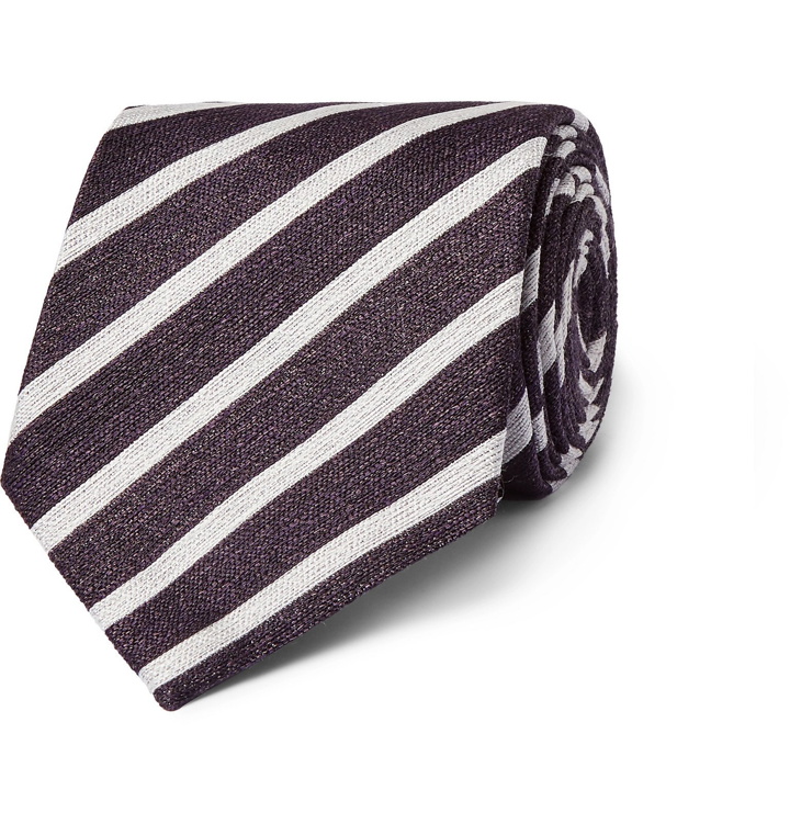 Photo: Ermenegildo Zegna - 8cm Striped Linen and Silk-Blend Tie - Purple