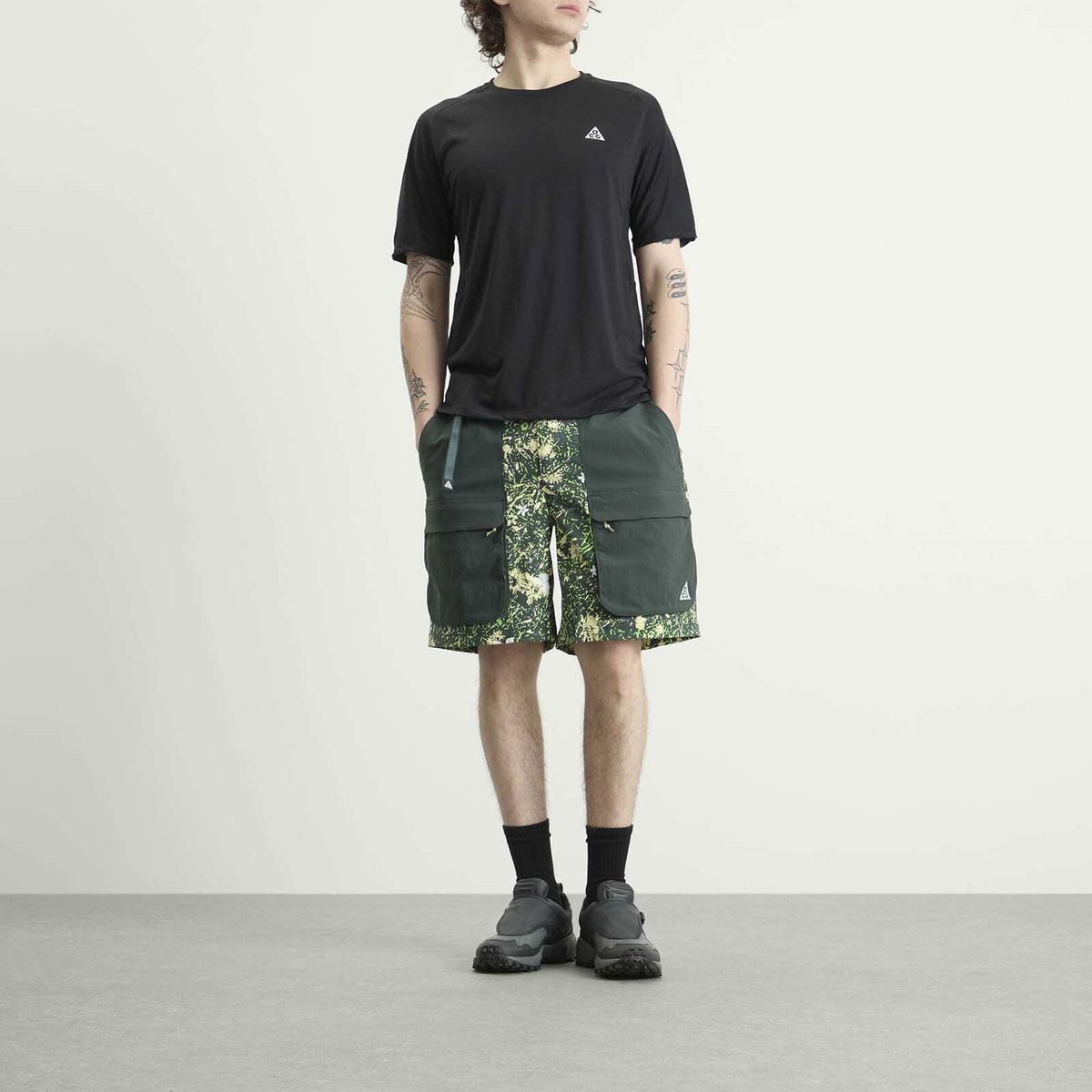 Nike Men's ACG All Over Print Smith Summit Short in Black Spruce/Life Lime/Summit White