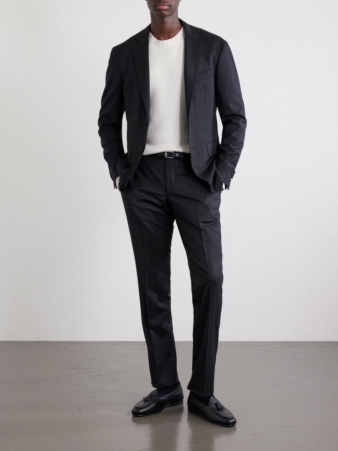 Canali - Slim-Leg Stretch Wool-Twill Suit Trousers - Black