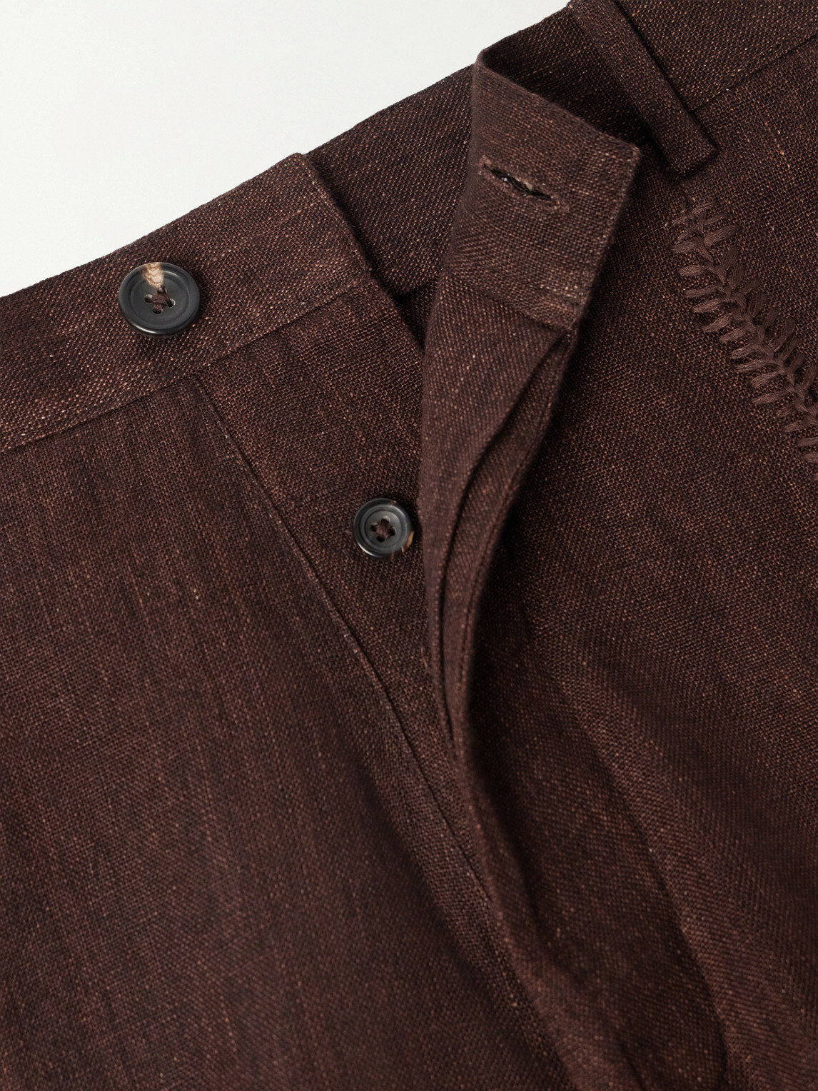 Kartik Research - Rabari Embroidered Straight-Leg Linen Suit Trousers - Brown