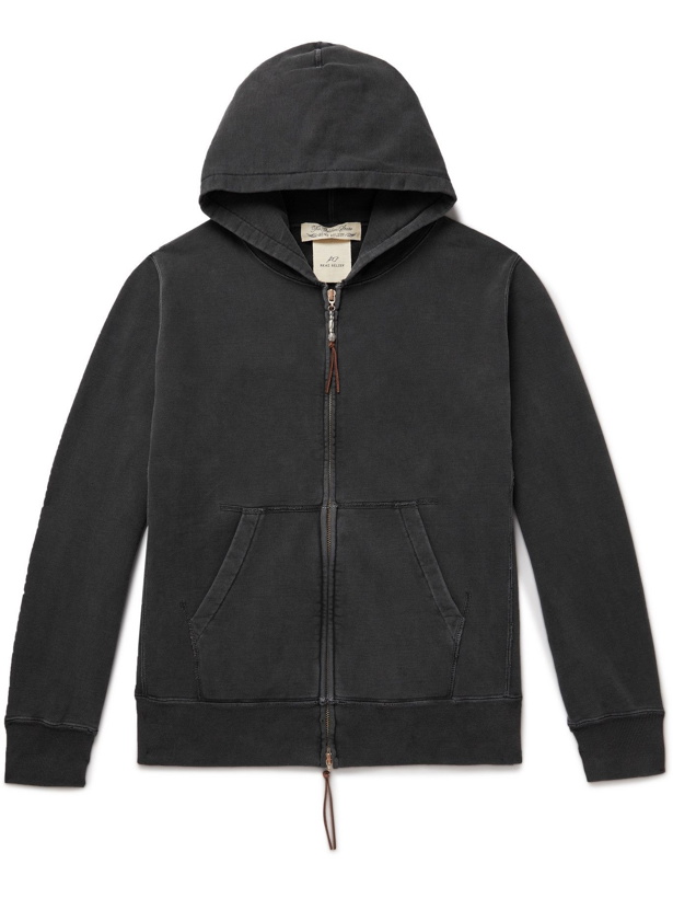 Photo: REMI RELIEF - Leather-Trimmed Loopback Cotton-Jersey Zip-Up Hoodie - Black