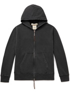 REMI RELIEF - Leather-Trimmed Loopback Cotton-Jersey Zip-Up Hoodie - Black