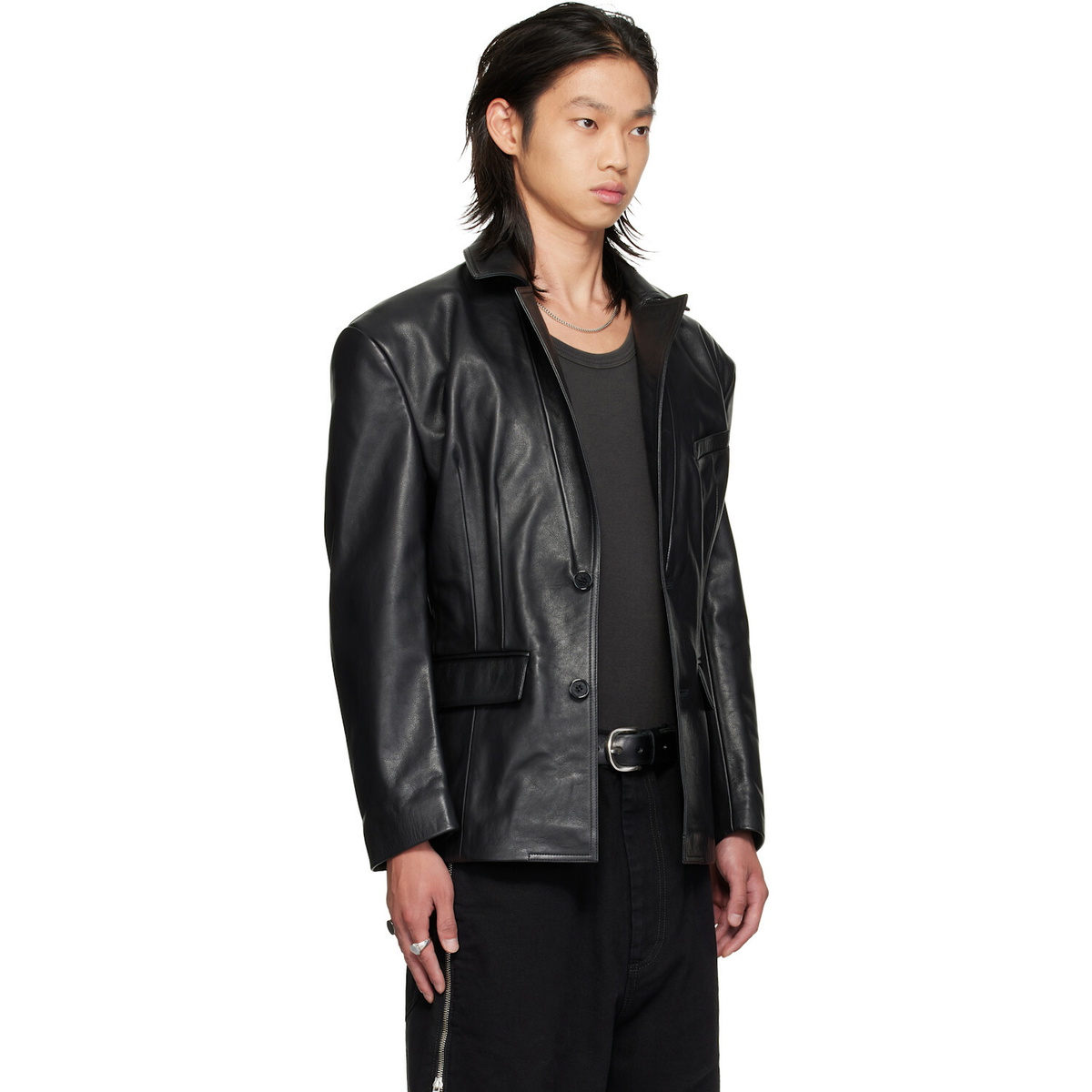 LU'U DAN Black Cinched Leather Blazer