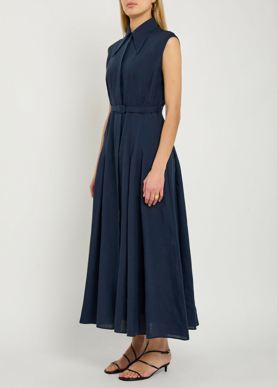 Gabriela Hearst Durand Belted Linen Shirt Dress Navy
