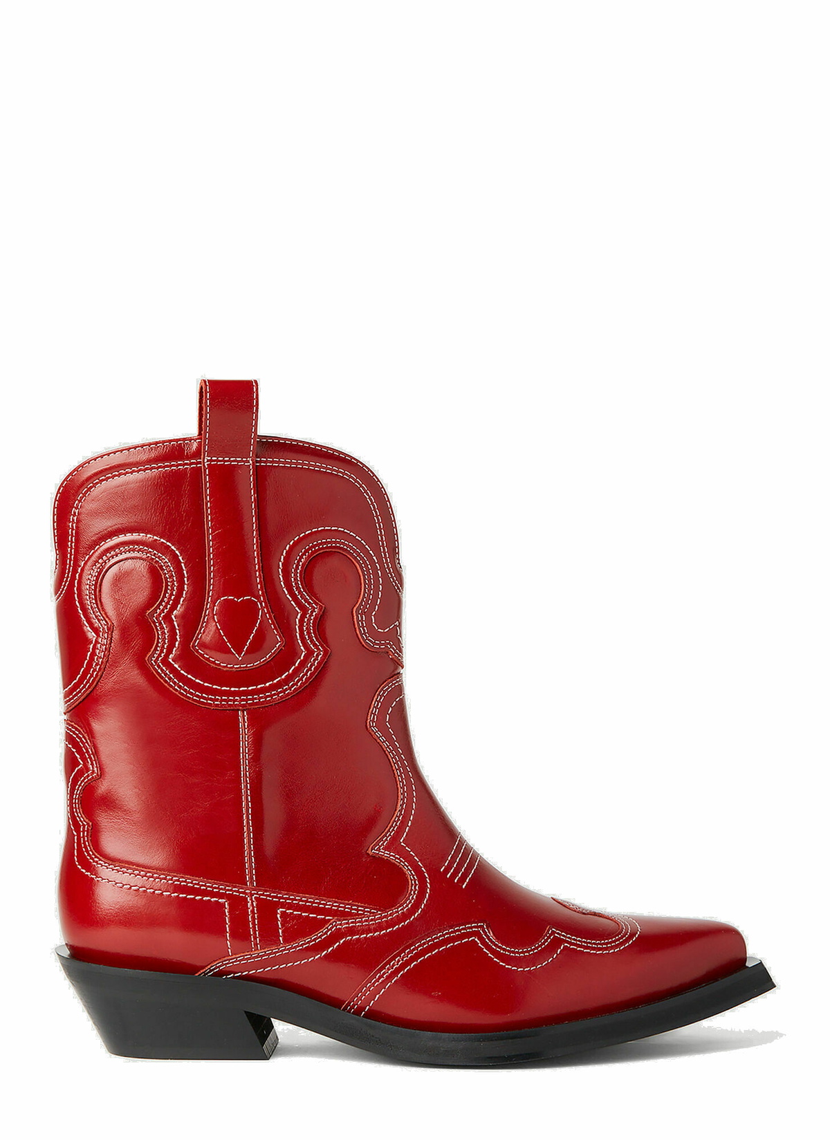 GANNI - Embroidered Western Boots in Red GANNI