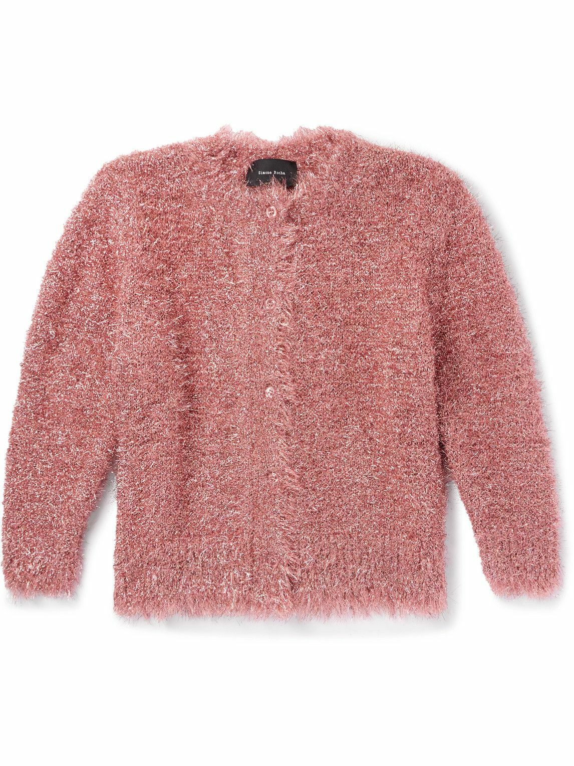 Simone Rocha - Tinsel Metallic Textured-Knit Cardigan - Pink