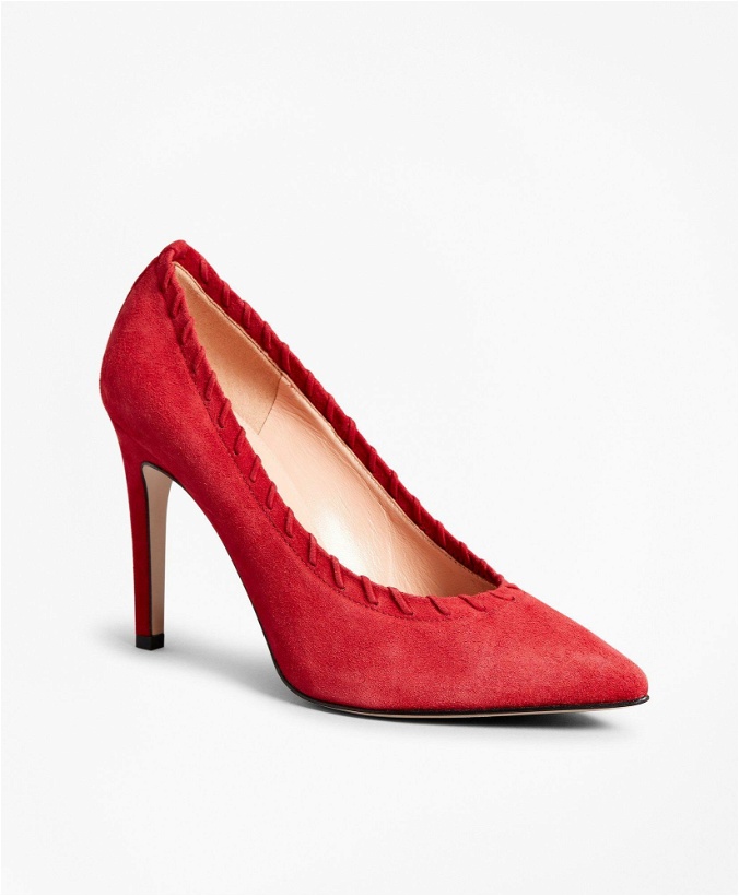 Photo: Brooks Brothers Women's Suede Whip-Stitch Point-Toe Pumps Shoes | Red