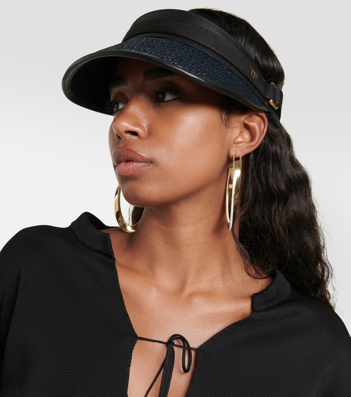 Tom Ford Raffia leather-trimmed visor TOM FORD display picture 1