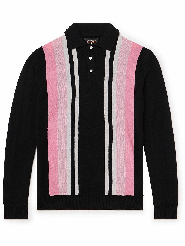 Photo: Beams Plus - Striped Jacquard-Knit Polo Shirt - Black