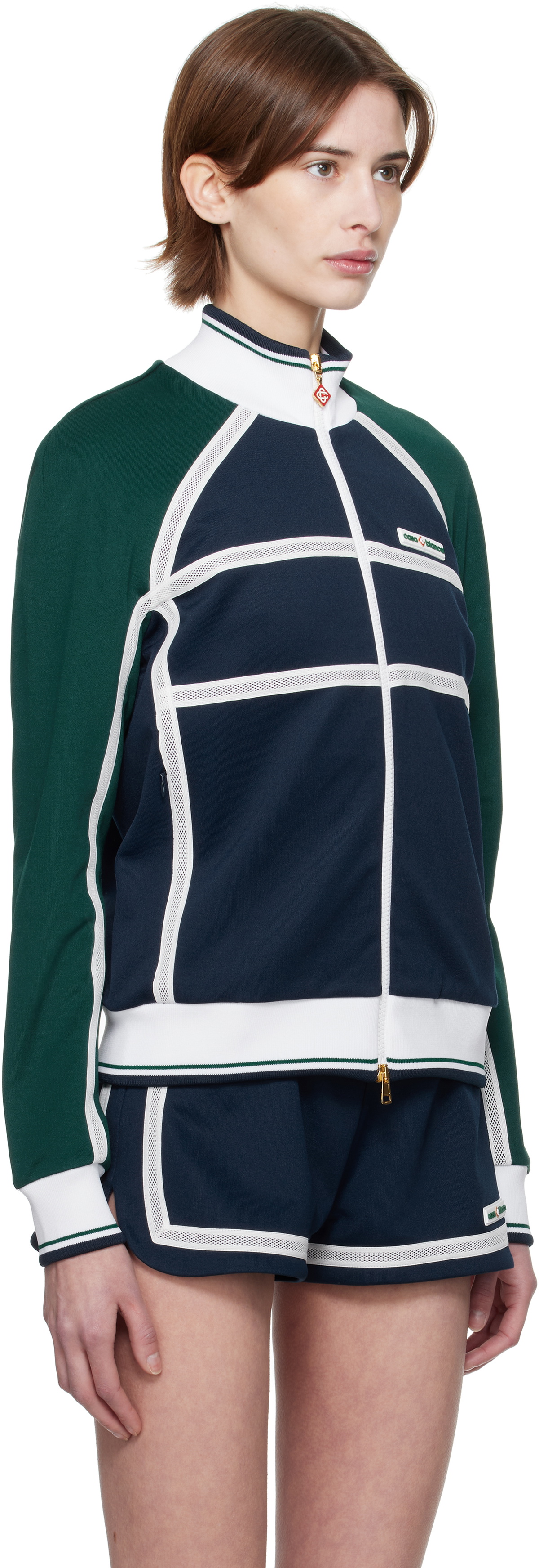 Casablanca Navy & Green Mesh Tape Track Jacket