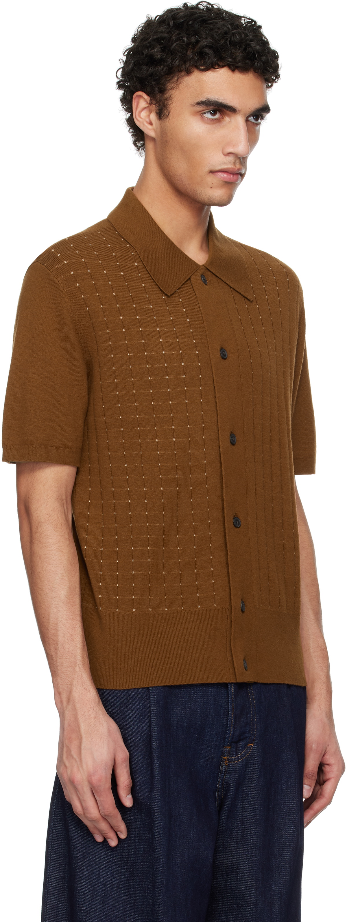 Tiger of Sweden Brown Araawen Merino Wool Knit Polo