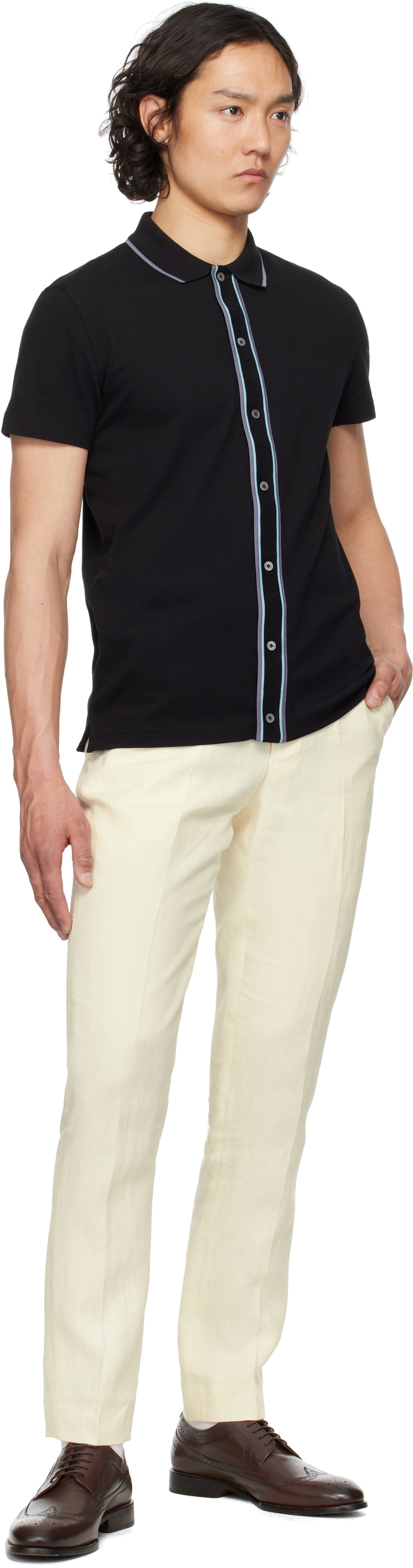 PS by Paul Smith Black Button-Front Stretch-Cotton Polo