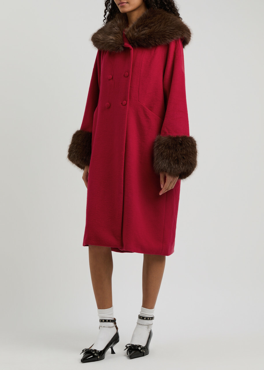 Sister Jane Sculpture Faux Fur-trimmed Felt Coat Red