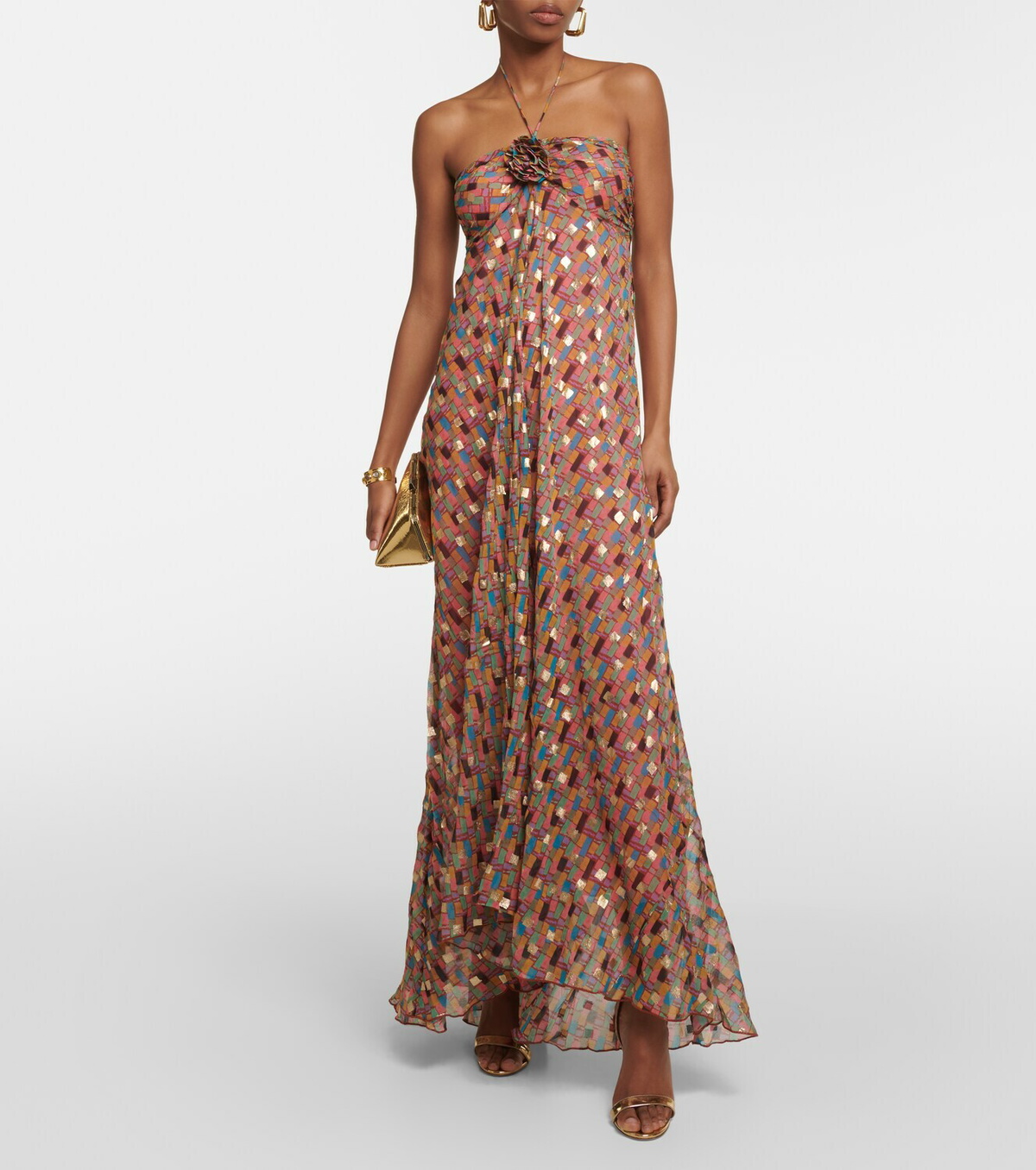 Rixo Samira halterneck georgette maxi dress Rixo
